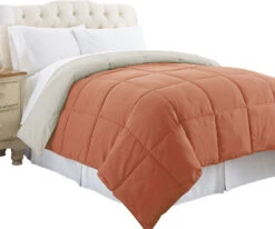 Genoa Queen Size Box Quilted Reversible Comforter The Urban Port, Orange And Gray-Benzara -Bedding Shop 01e70a39dea14192a56aec4d2853269b