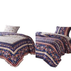 Loir 2 Piece Twin Quilt Set With Floral Print, Multicolor-Benzara