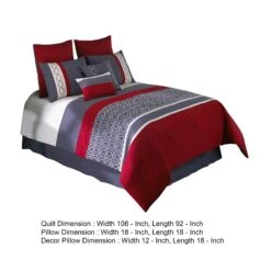 8 Piece King Comforter Set With Printed Trellis Pattern, Red-Benzara 7 8 Piece King Comforter Set With Printed Trellis Pattern, Red-Benzara -Bedding Shop 3591789f6ce2467aaafee43e26076b6c