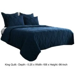Hara Hand Quilted Flax Linen Quilt Polyester Fill, Midnight Blue-Benzara 9 Hara Hand Quilted Flax Linen Quilt Polyester Fill, Midnight Blue-Benzara -Bedding Shop 37b4b91ab6cf483cbea20870df5c0fe9