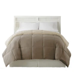 Genoa King Size Box Quilted Reversible Comforter The Urban Port, Brown And Gold-Benzara