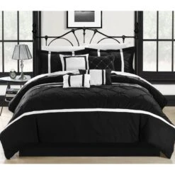 Chic Home 127160Q12US Vermont Black & Queen 12 Piece BedBag Comforter Set With 4 Piece Sheet Set