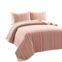 Tracy Stripe Pick Stitch Kantha Yarn Dyed Cotton Woven Quilt/Coverlet 3Pc Set