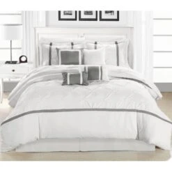Chic Home 127160K07US Vermont White & King 12 Piece BedBag Comforter Set With 4 Piece Sheet Set