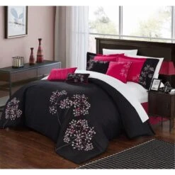 Chic Home 3391K12US Sydney BedBag Embroide Comforter Set With 4 Piece Sheets King 12 Piece