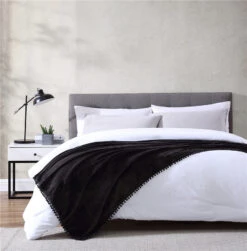 Walnut Flannel Pompom 50" X 70" Throw Black