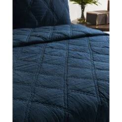 Hara Hand Quilted Flax Linen Quilt Polyester Fill, Midnight Blue-Benzara 7 Hara Hand Quilted Flax Linen Quilt Polyester Fill, Midnight Blue-Benzara -Bedding Shop e605a6ff13a54d6ea692d680e40042bb